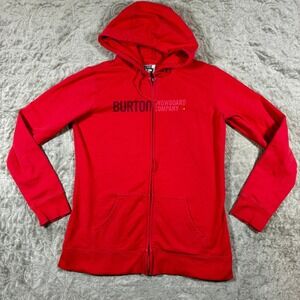 Burton Womens Snowboard Company Hoodie Zip Up Size L Red Apres Ski Layering